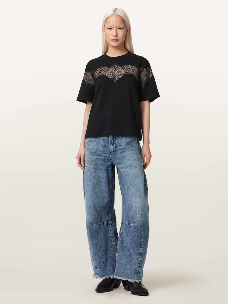 AllSaints Black Lisa Lace T-Shirt - Image 2 of 7