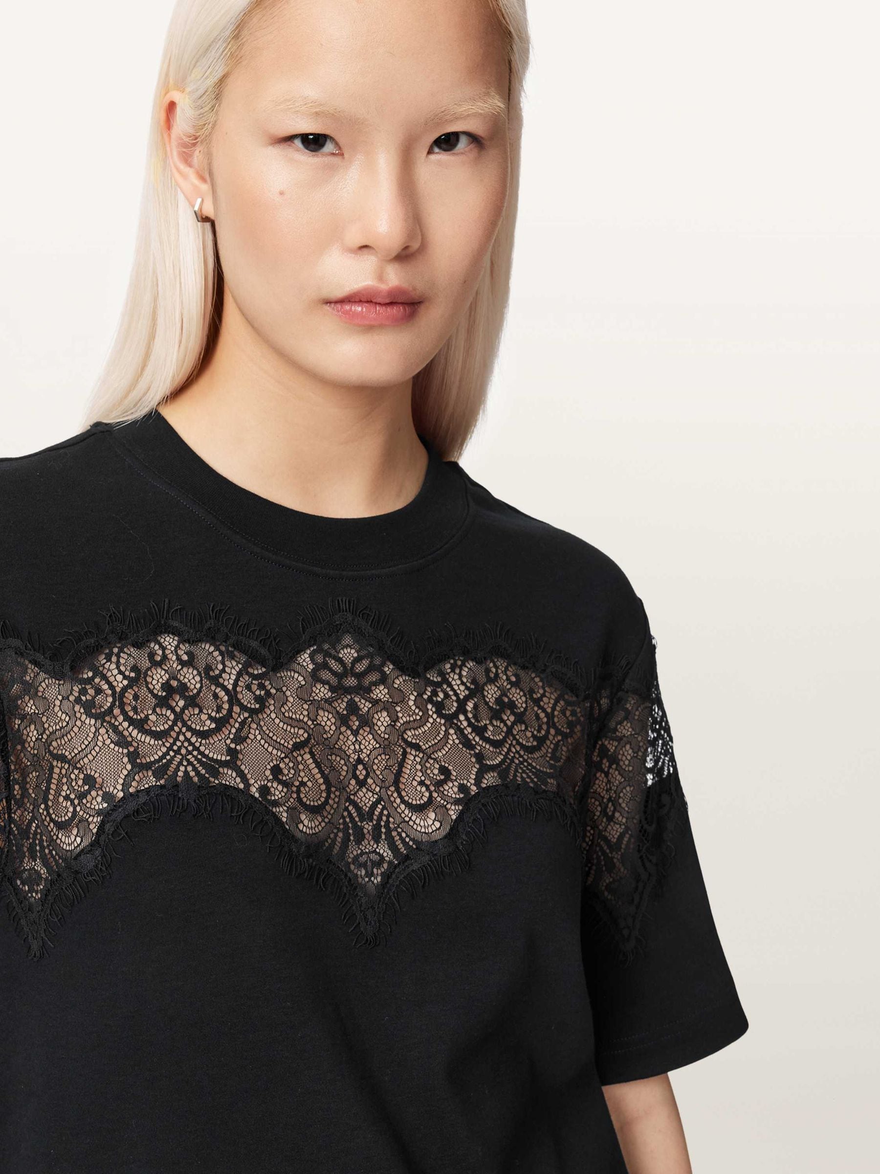 Buy AllSaints Black Lisa Lace T-Shirt from the Next UK online shop