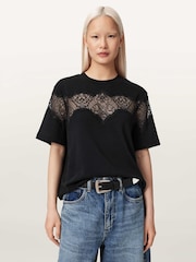 AllSaints Black Lisa Lace T-Shirt - Image 4 of 7