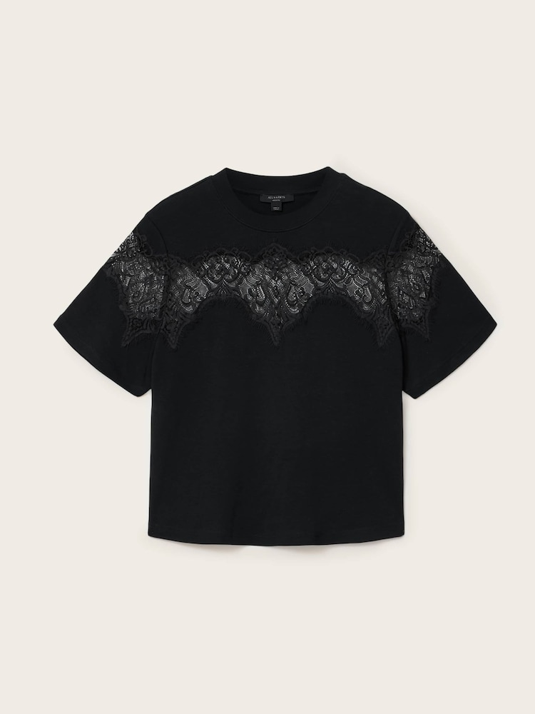 AllSaints Black Lisa Lace T-Shirt - Image 7 of 7