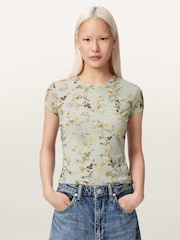 AllSaints Green Ellie Mesh T-Shirt - Image 1 of 8