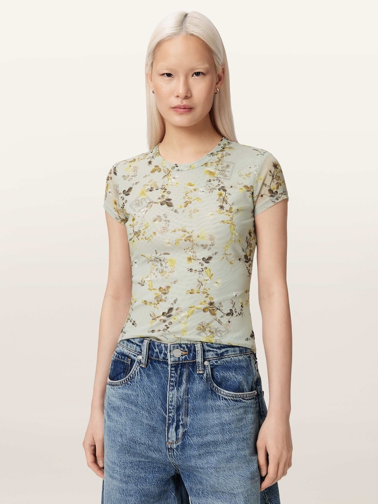AllSaints Green Ellie Mesh T-Shirt - Image 2 of 8