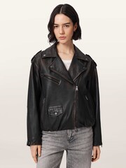 AllSaints Black Samina Biker Jacket - Image 1 of 8