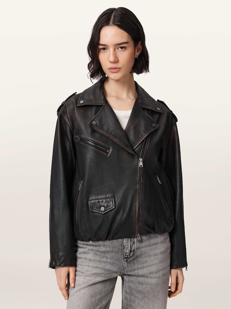 AllSaints Black Samina Biker Jacket - Image 1 of 8