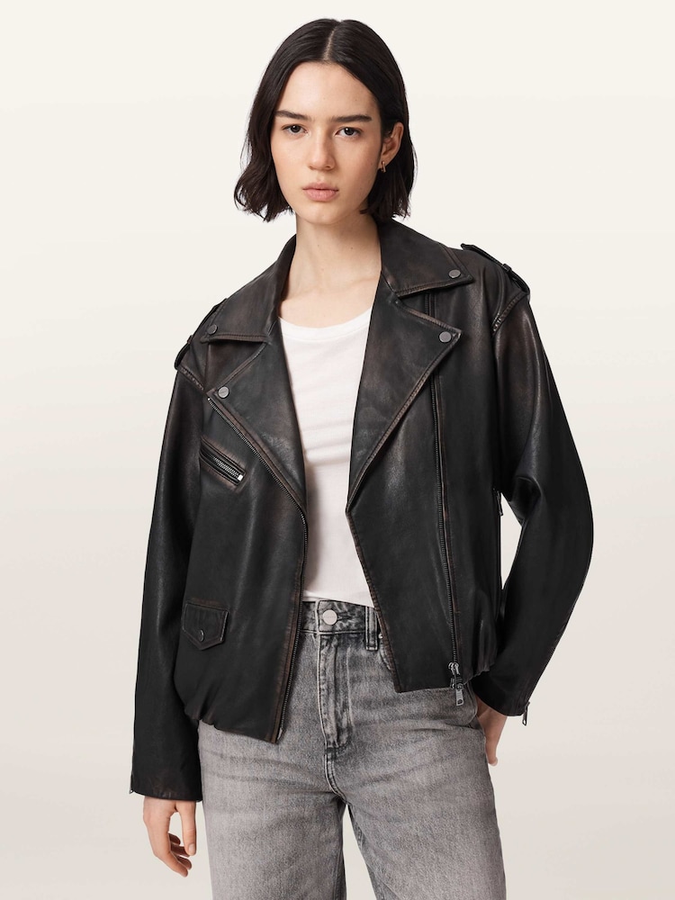 AllSaints Black Samina Biker Jacket - Image 2 of 8