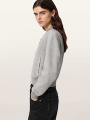 AllSaints Grey Orten Suede Bomber Jacket - Image 3 of 7