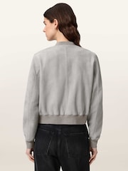 AllSaints Grey Orten Suede Bomber Jacket - Image 5 of 7