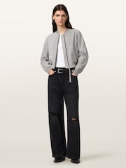 AllSaints Grey Orten Suede Bomber Jacket - Image 6 of 7