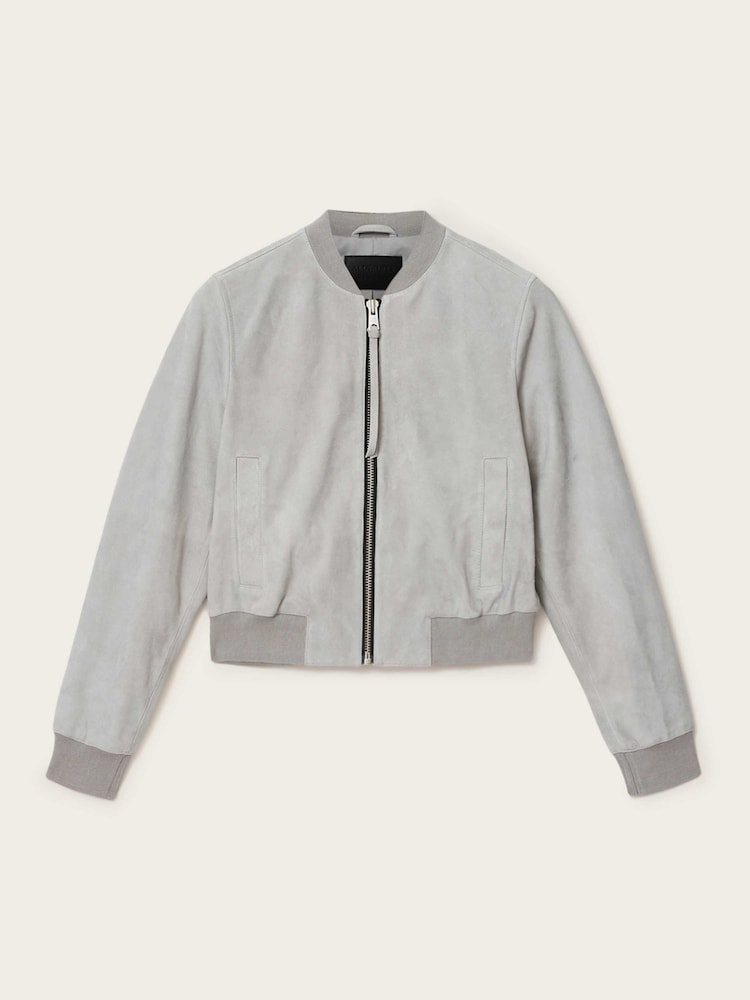 AllSaints Grey Orten Suede Bomber Jacket - Image 7 of 7