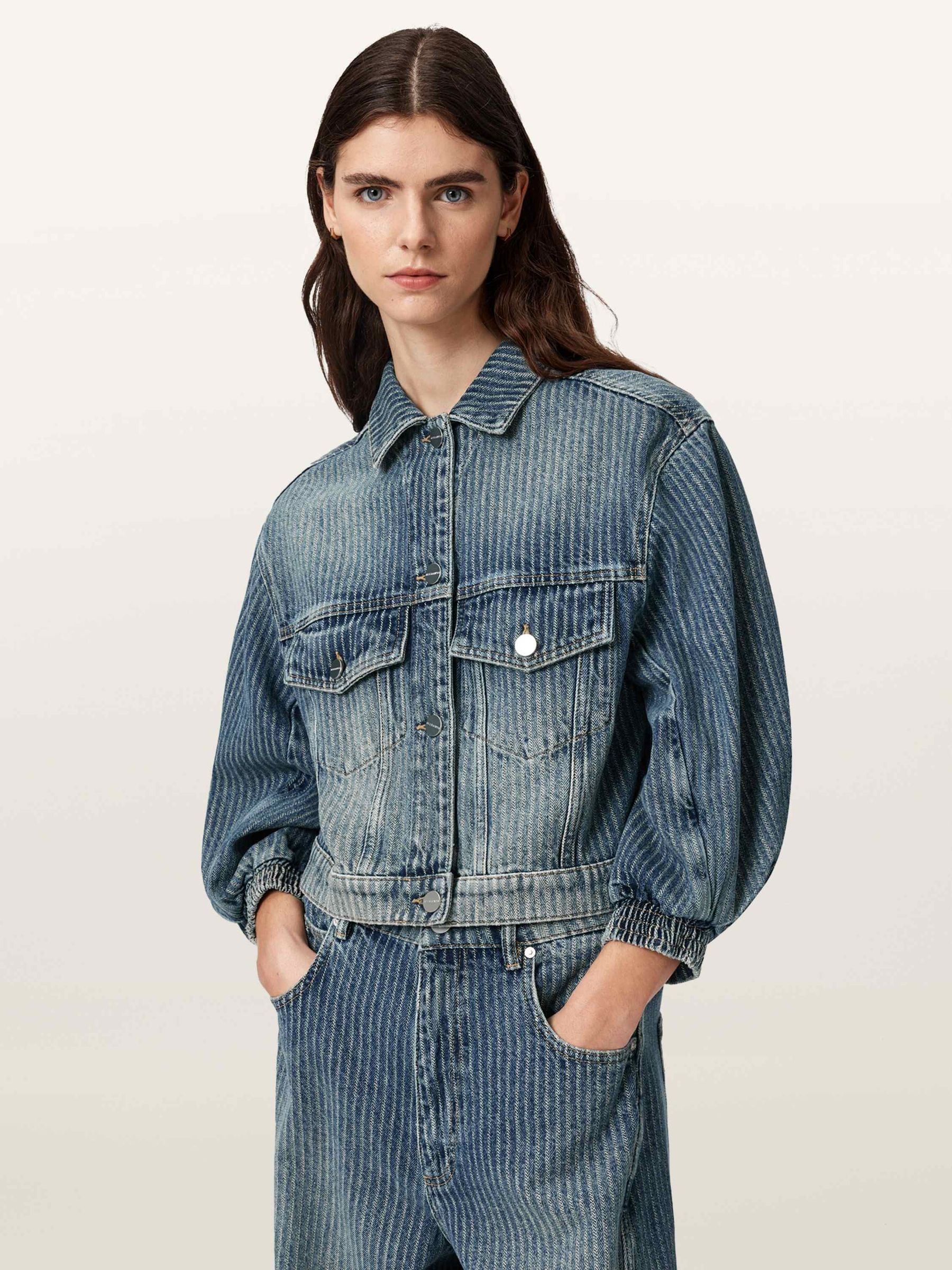 AllSaints Luca Stripe Jacket, Blue, Size 14, Women - Image 2