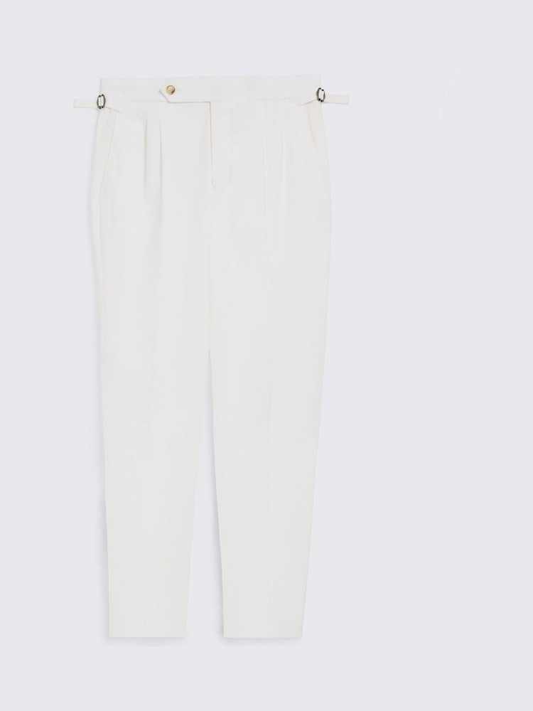 MOSS White Cotton Pleated Trousers - Image 5 of 5