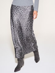 Black/Grey Animal Print Satin Midi Skirt - Image 2 of 7