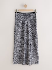 Black/Grey Animal Print Satin Midi Skirt - Image 5 of 7