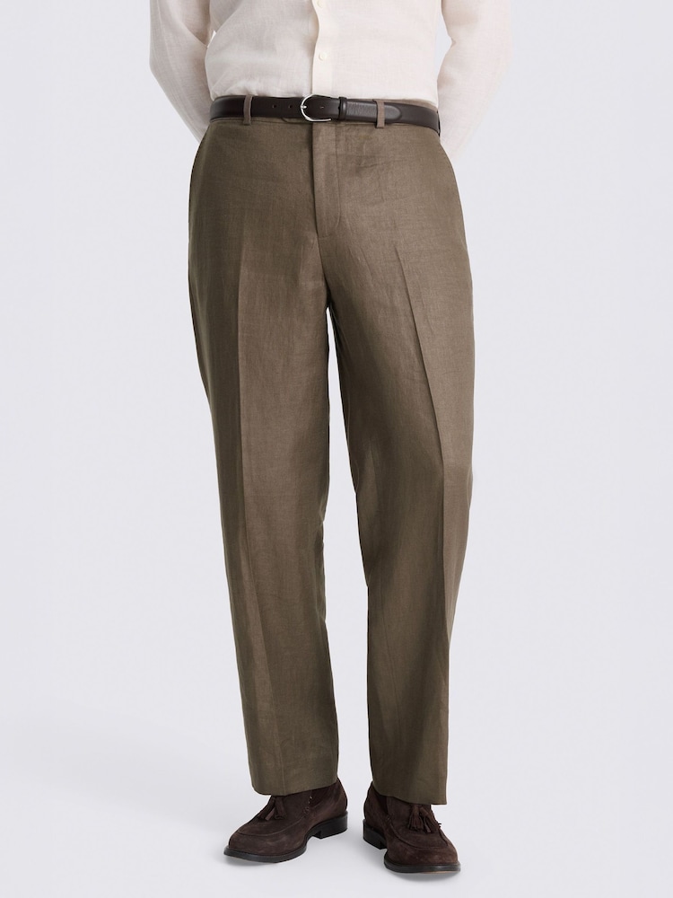MOSS Brown Relaxed Fit Linen Suit Trousers - Image 1 of 3