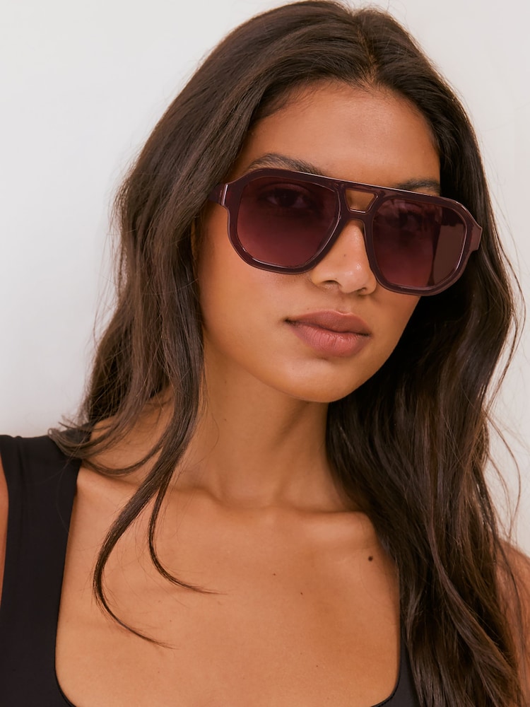 Friends Like These Burgundy Red Fashion Aviator Sunglasses - Image 1 of 6 Friends Like These Burgundy Red Fashion Aviator Sunglasses - Image 1 of 6