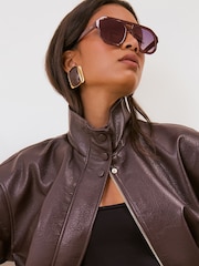 Friends Like These Burgundy Red Fashion Aviator Sunglasses - Image 2 of 6