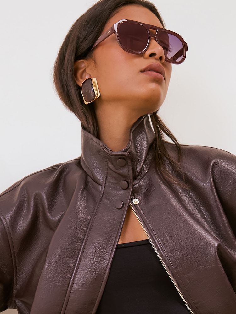 Friends Like These Burgundy Red Fashion Aviator Sunglasses - Image 2 of 6 Friends Like These Burgundy Red Fashion Aviator Sunglasses - Image 2 of 6
