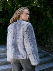 Grey Animal Print Faux Fur Jacket - Image 5 of 9
