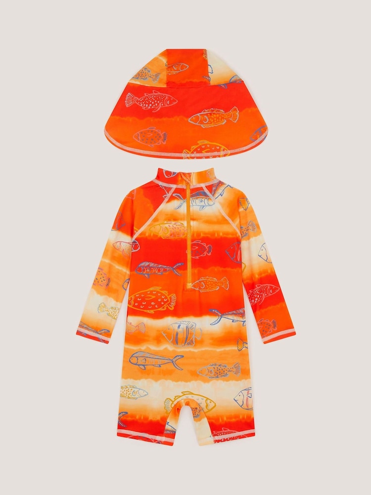Monsoon Fish Print UPF50+ Swimsuit & Sun Hat Set - Imaginea 2 din 3 Monsoon Fish Print UPF50+ Swimsuit & Sun Hat Set - Imaginea 2 din 3