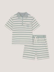 Monsoon Green Stripe Jersey Shirt & Shorts Set - Image 2 of 4