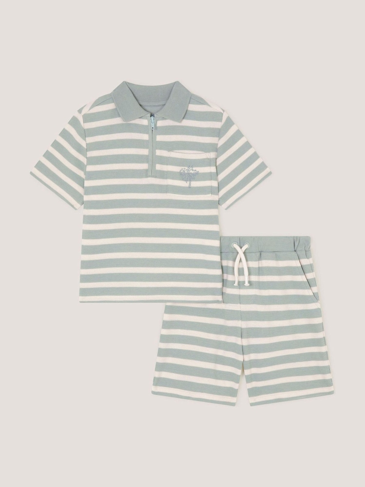 Monsoon Green Stripe Jersey Shirt & Shorts Set - Image 2 of 4