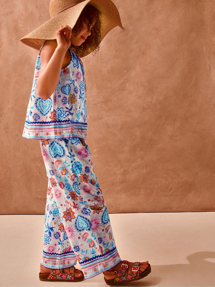 Monsoon Blue /Cream Summer Print Sleeveless Top & Trousers Set - Image 1 of 4 Monsoon Blue /Cream Summer Print Sleeveless Top & Trousers Set - Image 1 of 4