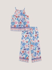 Monsoon Blue /Cream Summer Print Sleeveless Top & Trousers Set - Image 2 of 4