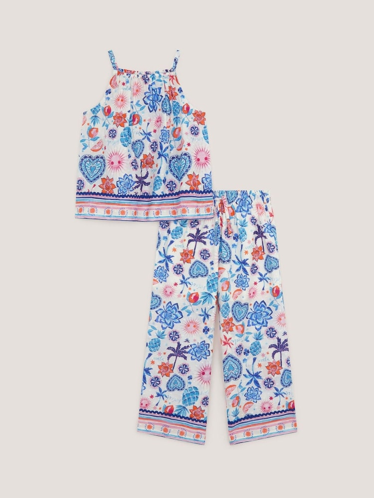 Monsoon Blue /Cream Summer Print Sleeveless Top & Trousers Set - Image 2 of 4 Monsoon Blue /Cream Summer Print Sleeveless Top & Trousers Set - Image 2 of 4