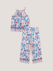 Monsoon Blue /Cream Summer Print Sleeveless Top & Trousers Set - Image 3 of 4