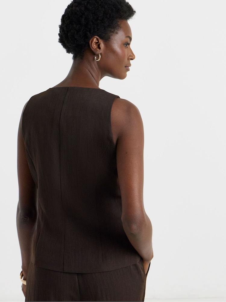 JD Williams Brown Textured Waist Coat - Image 2 of 4