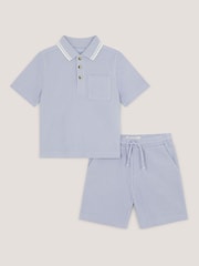 Monsoon Blue Jersey Polo Shirt & Shorts Set - Image 1 of 3
