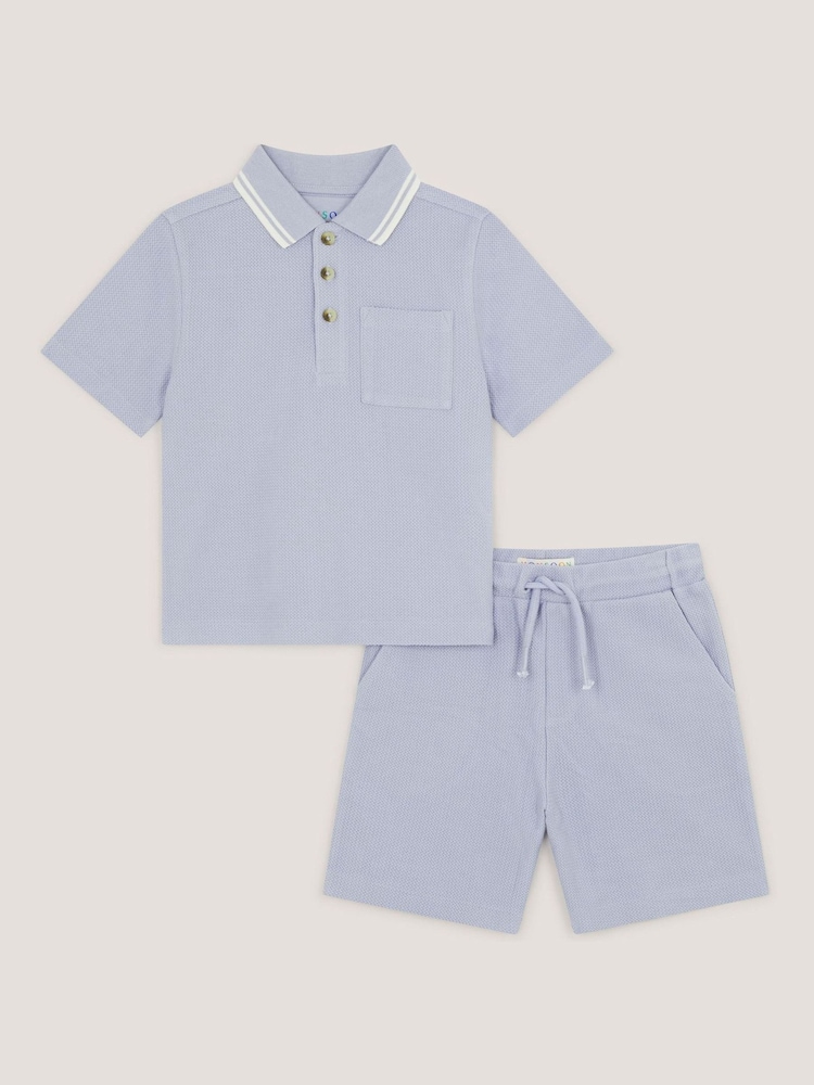 Monsoon Blue Jersey Polo Shirt & Shorts Set - Image 1 of 3