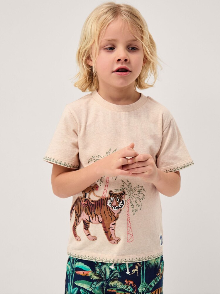 Monsoon Cream Embroidered Tiger T-Shirt - Image 1 of 4