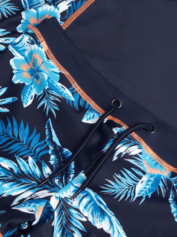 Monsoon Blue Tropical Print Rash Vest & Swim Shorts Set - Image 3 of 3