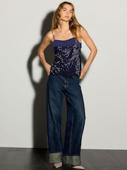 Navy Sleevless Embellished Cami Top - Image 2 of 4