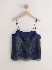 Navy Sequin Sleeveless Cami Top - Image 5 of 7