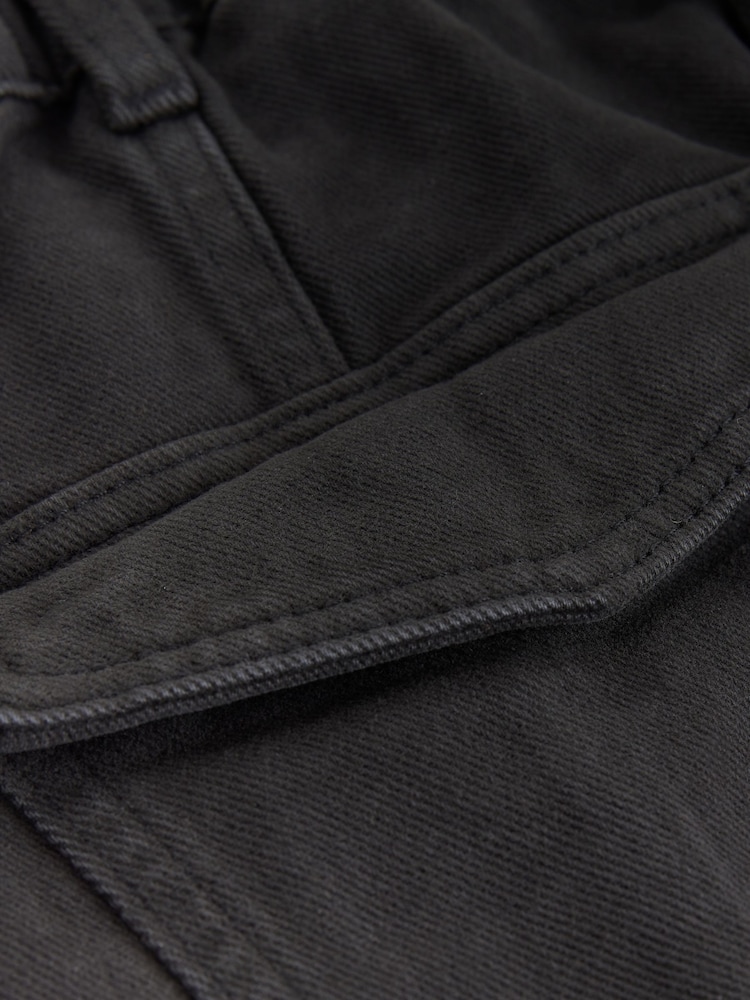 Washed Black Barrel Leg Cargo Trousers - Image 7 of 7
