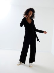 JoJo Maman Bébé Black Jersey Wrap Maternity Jumpsuit - Image 2 of 7
