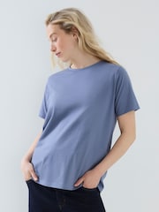 Jojo Maman Bébé Mid Blue Oversized Boyfriend Maternity Shirt - Image 4 of 5