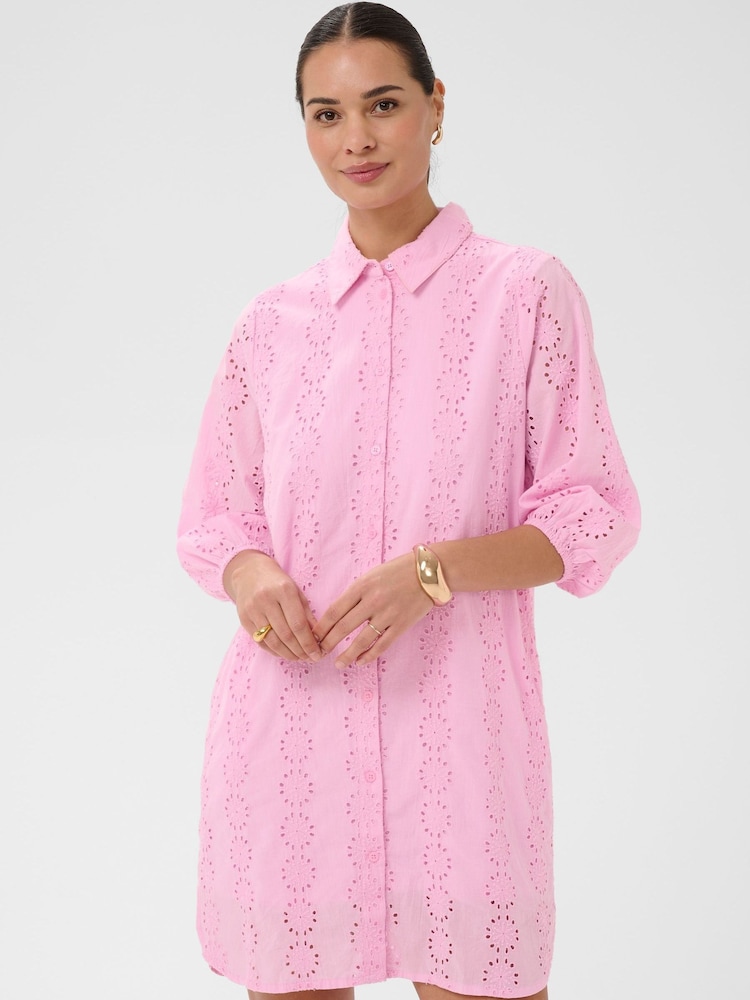 Kaffe Pink KaDona Embroidered Shirt Dress - Image 1 of 6