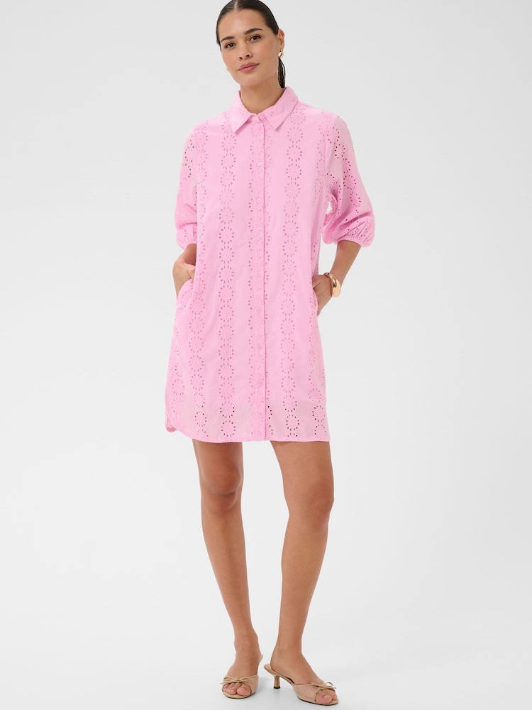 Kaffe Pink KaDona Embroidered Shirt Dress - Image 2 of 6