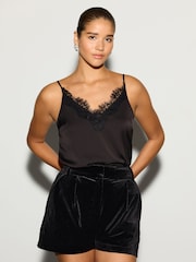 Black Velvet Tailored Shorts - Image 1 of 4
