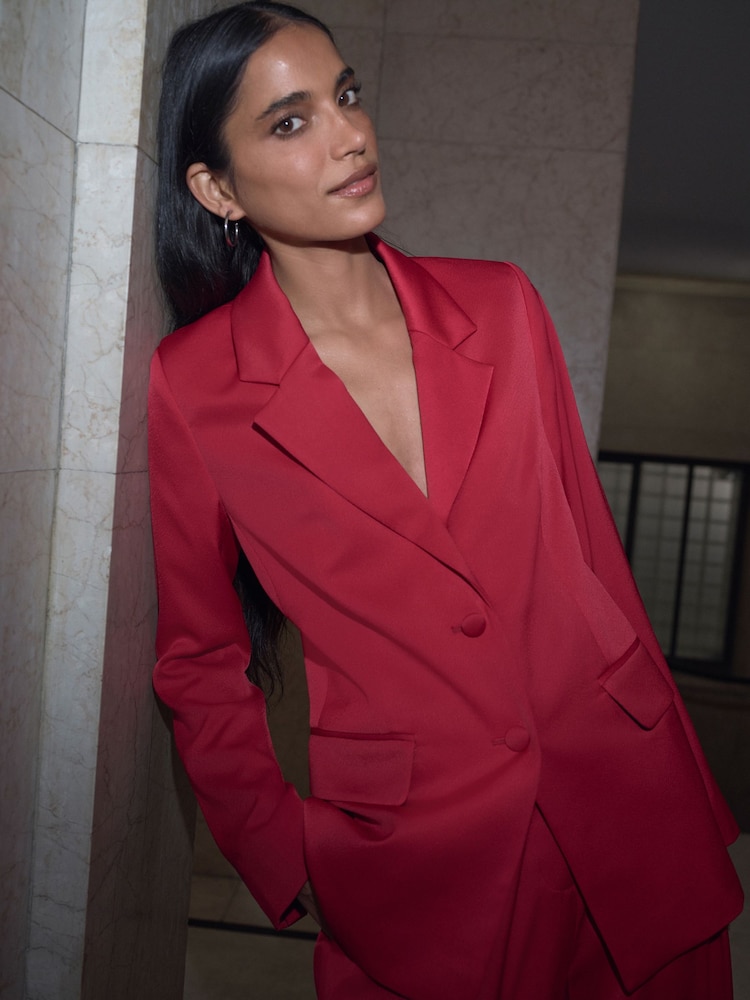 Red Satin Single Breasted Blazer - Image 1 of 7