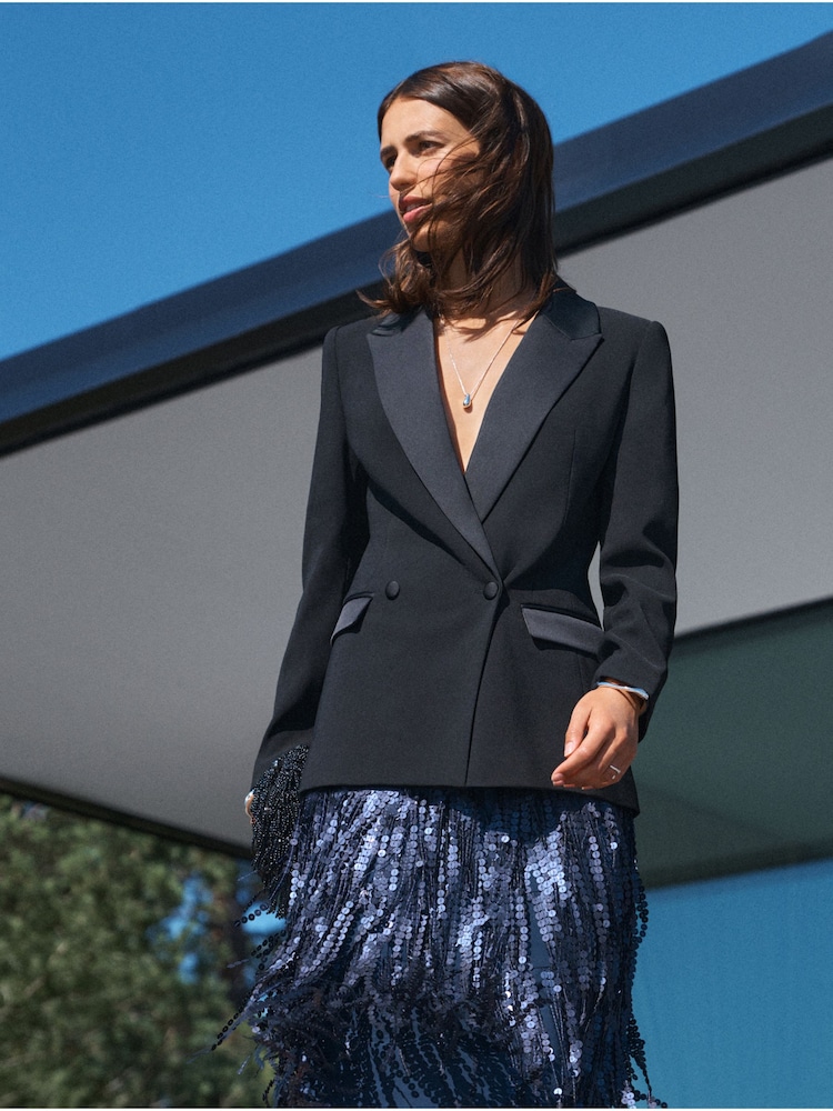 Black Tuxedo Suit Double Breasted Jacket - Image 1 of 7