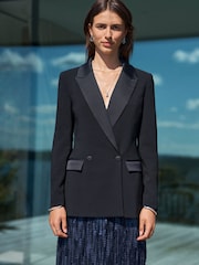Black Tuxedo Suit Double Breasted Jacket - Image 2 of 7