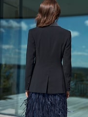 Black Tuxedo Suit Double Breasted Jacket - Image 3 of 7