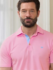 Rosa claro - Camisa polo de manga curta em piquê de algodão clássico da Savile Row Company - Imagem 3 de 5