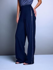 Navy Blue Sparkle Side Stripe Straight Leg Trousers - Image 2 of 8