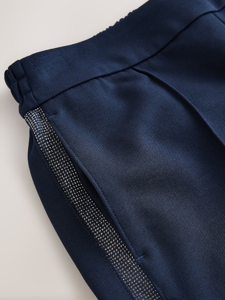 Navy Blue Sparkle Side Stripe Straight Leg Trousers - Image 8 of 8 Navy Blue Sparkle Side Stripe Straight Leg Trousers - Image 8 of 8