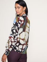Blue Animal Print Long Sleeved V-Neck Cuff Top - Image 4 of 7